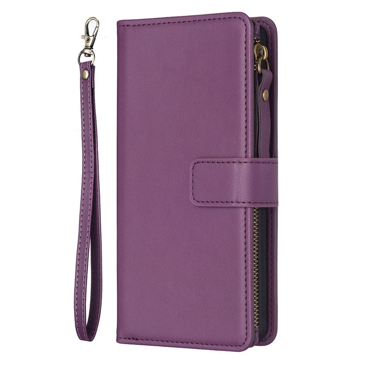 BF Style-19 for vivo Y27 4G Zipper Pocket Wallet Case Flip PU Leather Stand Phone Cover - Dark Purple