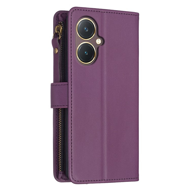 BF Style-19 for vivo Y27 4G Zipper Pocket Wallet Case Flip PU Leather Stand Phone Cover - Dark Purple