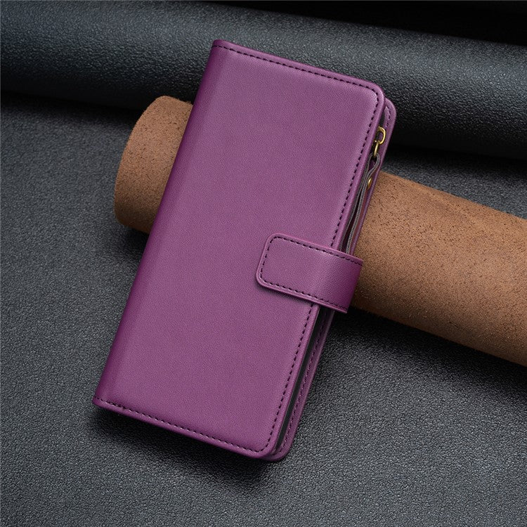 BF Style-19 for vivo Y27 4G Zipper Pocket Wallet Case Flip PU Leather Stand Phone Cover - Dark Purple