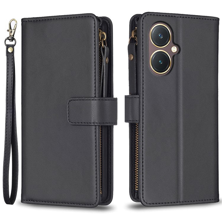 BF Style-19 for vivo Y27 4G Zipper Pocket Wallet Case Flip PU Leather Stand Phone Cover - Black