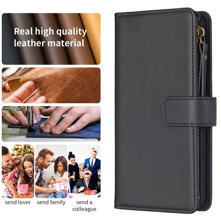 BF Style-19 for vivo Y27 4G Zipper Pocket Wallet Case Flip PU Leather Stand Phone Cover - Black