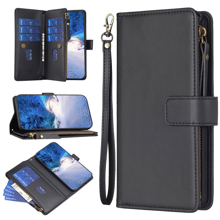 BF Style-19 for vivo Y27 4G Zipper Pocket Wallet Case Flip PU Leather Stand Phone Cover - Black