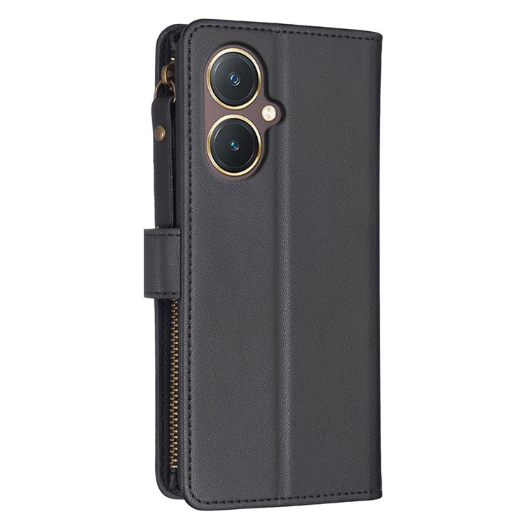 BF Style-19 for vivo Y27 4G Zipper Pocket Wallet Case Flip PU Leather Stand Phone Cover - Black