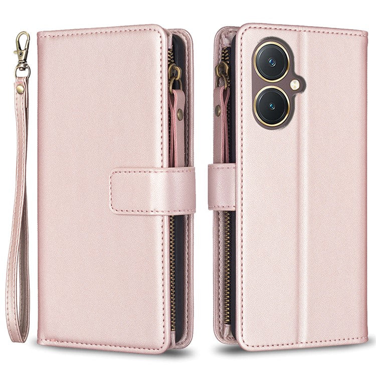 BF Style-19 for vivo Y27 4G Zipper Pocket Wallet Case Flip PU Leather Stand Phone Cover - Rose Gold