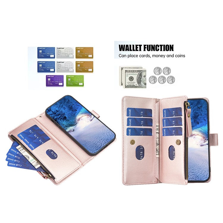 BF Style-19 for vivo Y27 4G Zipper Pocket Wallet Case Flip PU Leather Stand Phone Cover - Rose Gold