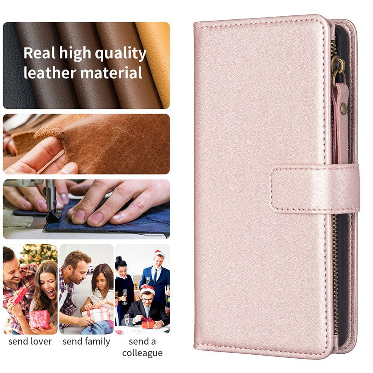 BF Style-19 for vivo Y27 4G Zipper Pocket Wallet Case Flip PU Leather Stand Phone Cover - Rose Gold