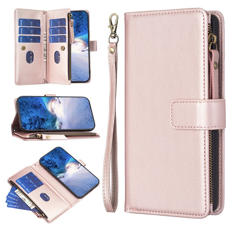 BF Style-19 for vivo Y27 4G Zipper Pocket Wallet Case Flip PU Leather Stand Phone Cover - Rose Gold