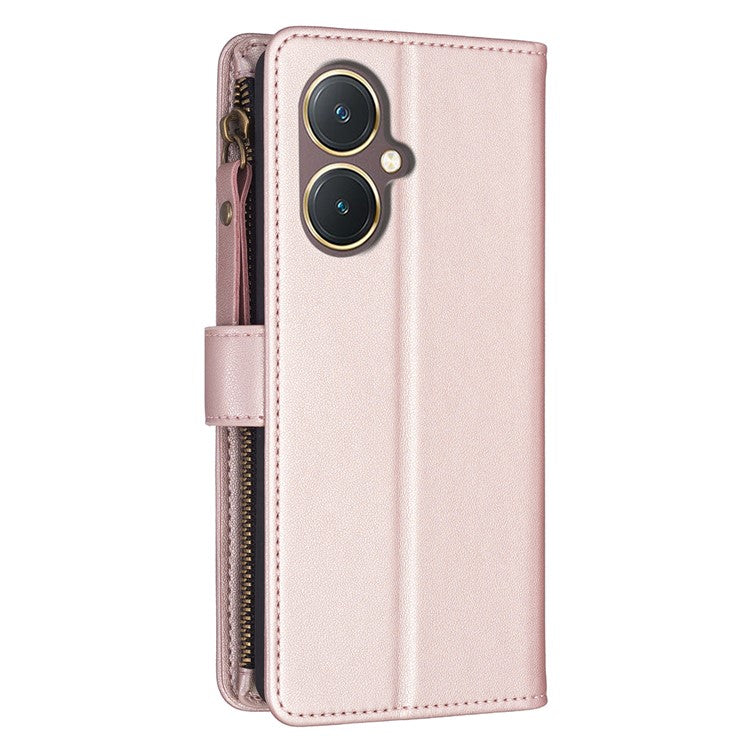 BF Style-19 for vivo Y27 4G Zipper Pocket Wallet Case Flip PU Leather Stand Phone Cover - Rose Gold