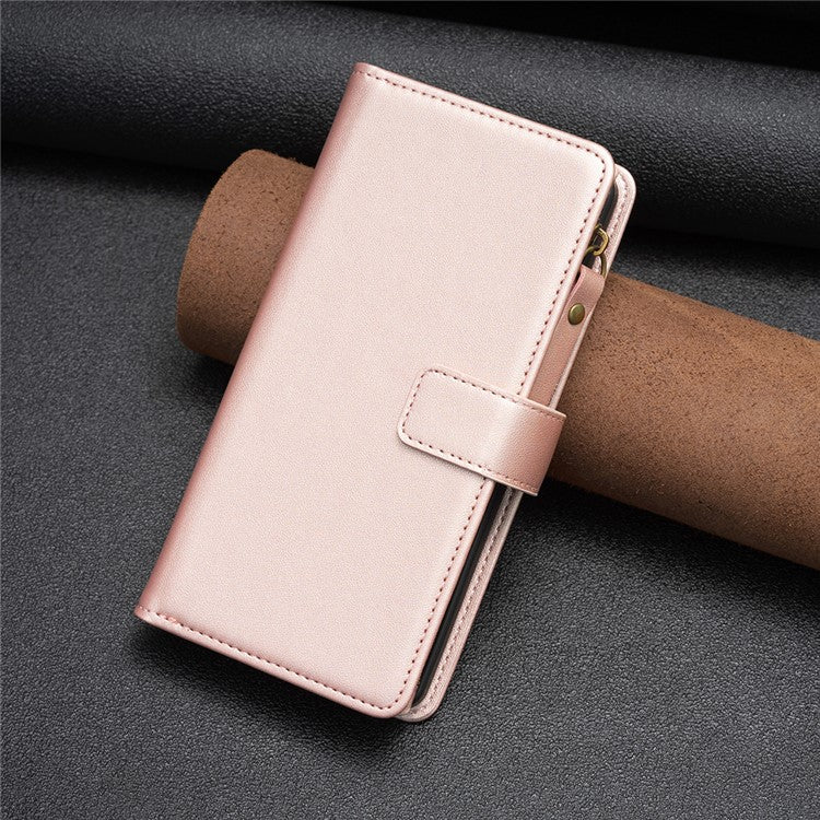 BF Style-19 for vivo Y27 4G Zipper Pocket Wallet Case Flip PU Leather Stand Phone Cover - Rose Gold