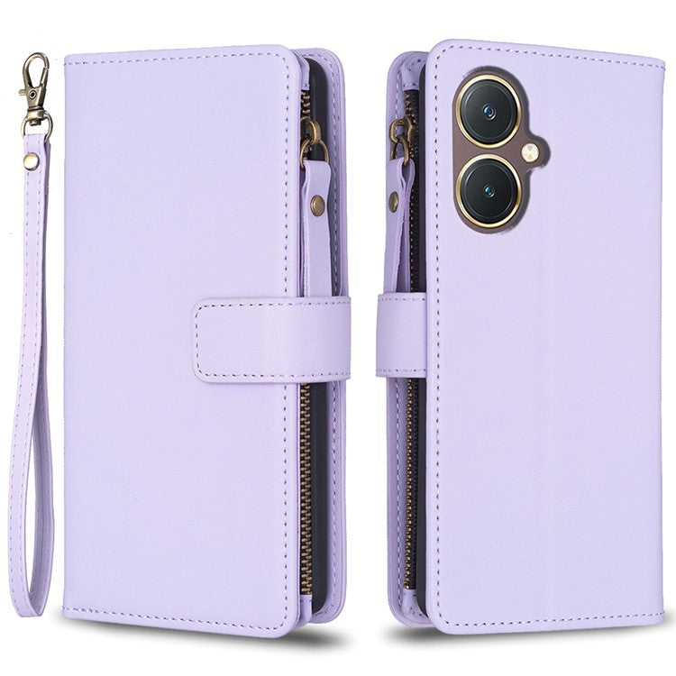 BF Style-19 for vivo Y27 4G Zipper Pocket Wallet Case Flip PU Leather Stand Phone Cover - Purple