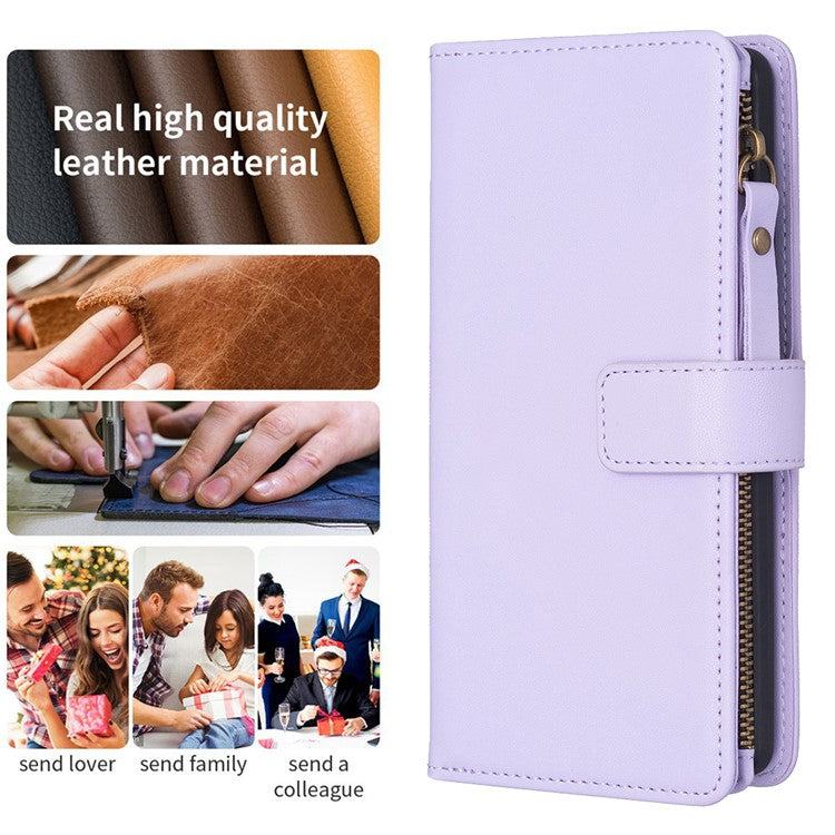 BF Style-19 for vivo Y27 4G Zipper Pocket Wallet Case Flip PU Leather Stand Phone Cover - Purple