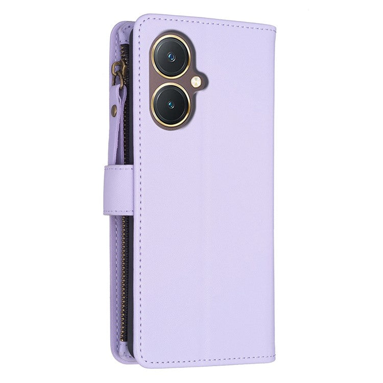 BF Style-19 for vivo Y27 4G Zipper Pocket Wallet Case Flip PU Leather Stand Phone Cover - Purple