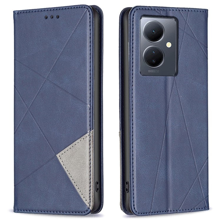 For vivo Y78 5G / Y36 4G (Global) Card Slots Stand Cover PU Leather Imprinted Line Anti-scratch Flip Shell Phone Case - Blue