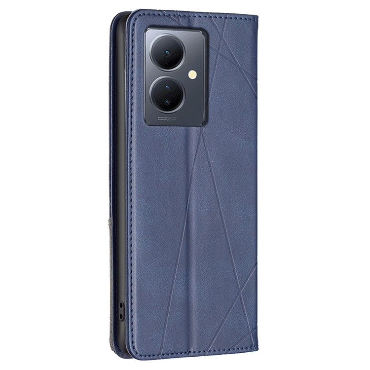 For vivo Y78 5G / Y36 4G (Global) Card Slots Stand Cover PU Leather Imprinted Line Anti-scratch Flip Shell Phone Case - Blue