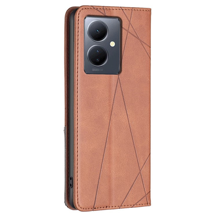 For vivo Y78 5G / Y36 4G (Global) Card Slots Stand Cover PU Leather Imprinted Line Anti-scratch Flip Shell Phone Case - Brown