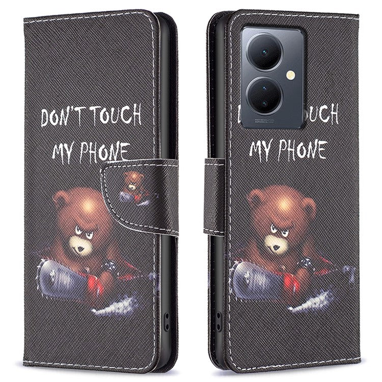 PU Leather Flip Case for vivo Y78 (China) 5G / Y36 4G (Global) / Y36 5G (Global) , Pattern Printing Stand Wallet Phone Cover - Bear