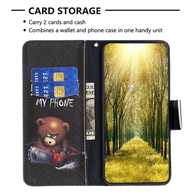 PU Leather Flip Case for vivo Y78 (China) 5G / Y36 4G (Global) / Y36 5G (Global) , Pattern Printing Stand Wallet Phone Cover - Bear