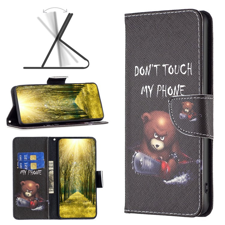 PU Leather Flip Case for vivo Y78 (China) 5G / Y36 4G (Global) / Y36 5G (Global) , Pattern Printing Stand Wallet Phone Cover - Bear