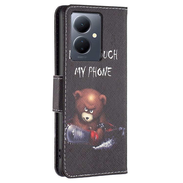 PU Leather Flip Case for vivo Y78 (China) 5G / Y36 4G (Global) / Y36 5G (Global) , Pattern Printing Stand Wallet Phone Cover - Bear