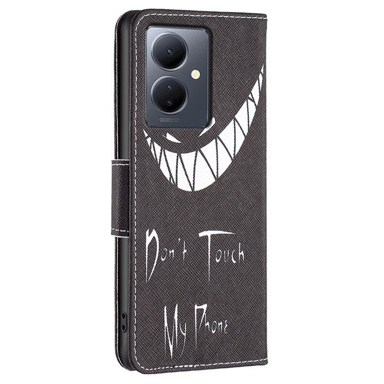 PU Leather Flip Case for vivo Y78 (China) 5G / Y36 4G (Global) / Y36 5G (Global) , Pattern Printing Stand Wallet Phone Cover - Don't Touch My Phone