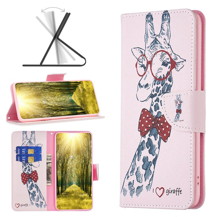 PU Leather Flip Case for vivo Y78 (China) 5G / Y36 4G (Global) / Y36 5G (Global) , Pattern Printing Stand Wallet Phone Cover - Giraffe