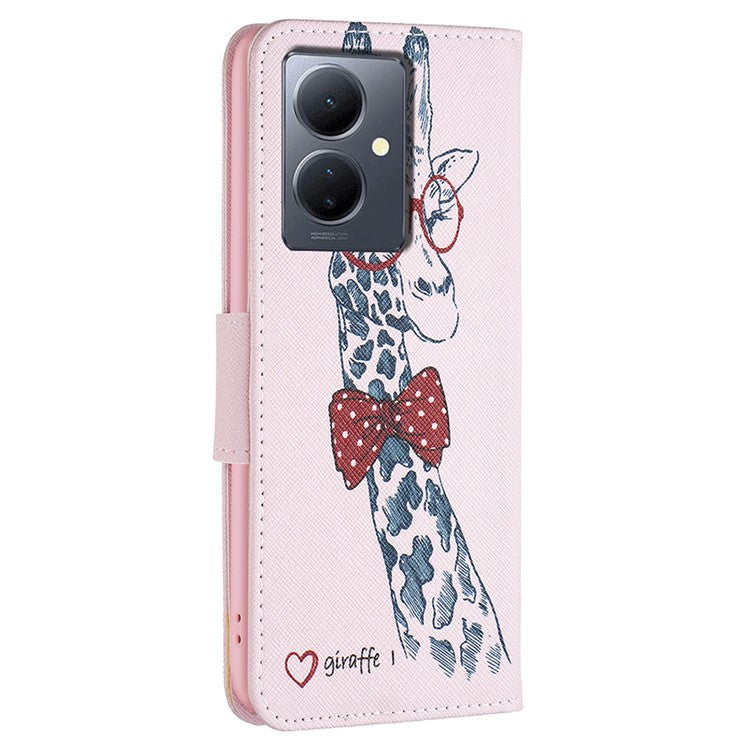 PU Leather Flip Case for vivo Y78 (China) 5G / Y36 4G (Global) / Y36 5G (Global) , Pattern Printing Stand Wallet Phone Cover - Giraffe