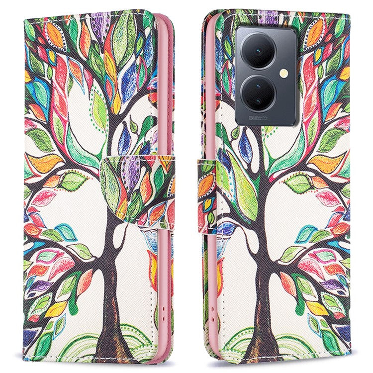 PU Leather Flip Case for vivo Y78 (China) 5G / Y36 4G (Global) / Y36 5G (Global) , Pattern Printing Stand Wallet Phone Cover - Life Tree