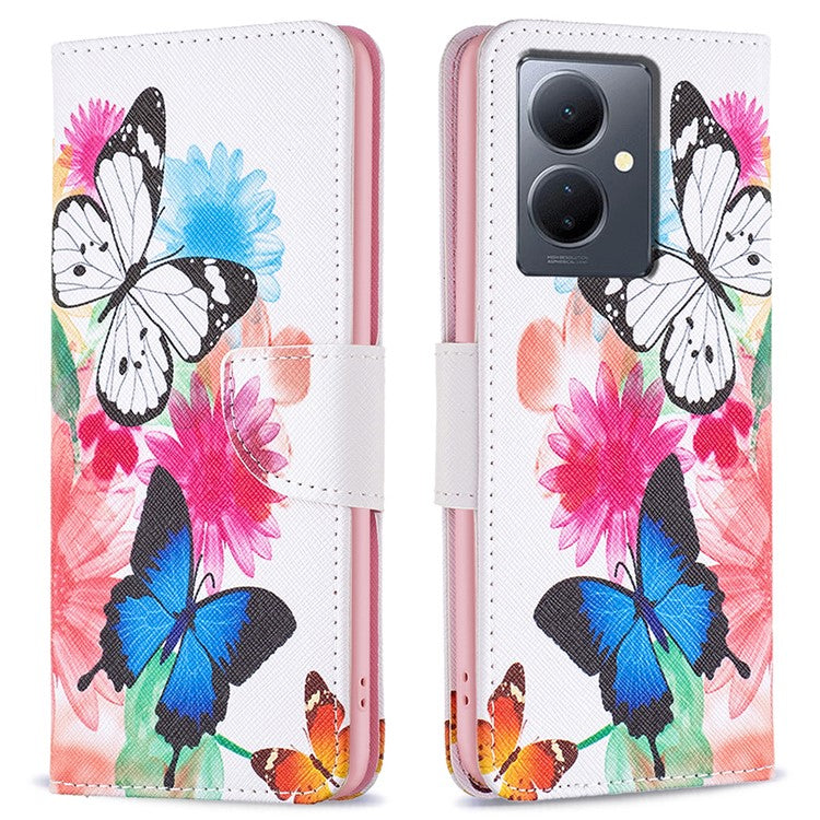 PU Leather Flip Case for vivo Y78 (China) 5G / Y36 4G (Global) / Y36 5G (Global) , Pattern Printing Stand Wallet Phone Cover - Two Butterflies