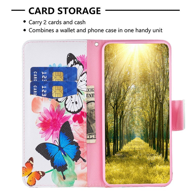 PU Leather Flip Case for vivo Y78 (China) 5G / Y36 4G (Global) / Y36 5G (Global) , Pattern Printing Stand Wallet Phone Cover - Two Butterflies