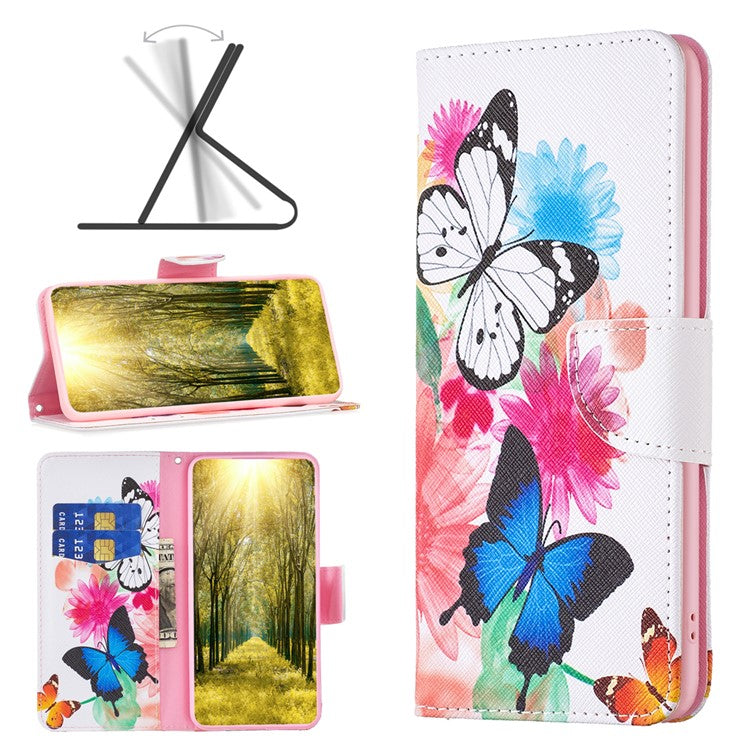 PU Leather Flip Case for vivo Y78 (China) 5G / Y36 4G (Global) / Y36 5G (Global) , Pattern Printing Stand Wallet Phone Cover - Two Butterflies