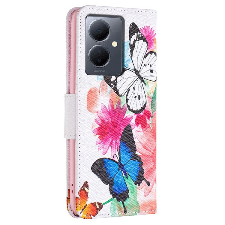 PU Leather Flip Case for vivo Y78 (China) 5G / Y36 4G (Global) / Y36 5G (Global) , Pattern Printing Stand Wallet Phone Cover - Two Butterflies