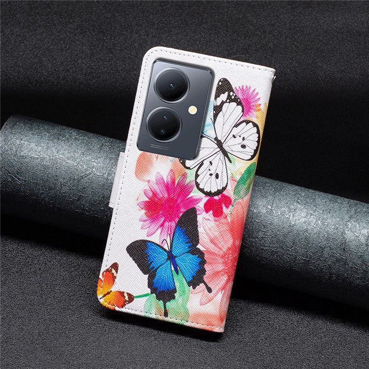 PU Leather Flip Case for vivo Y78 (China) 5G / Y36 4G (Global) / Y36 5G (Global) , Pattern Printing Stand Wallet Phone Cover - Two Butterflies