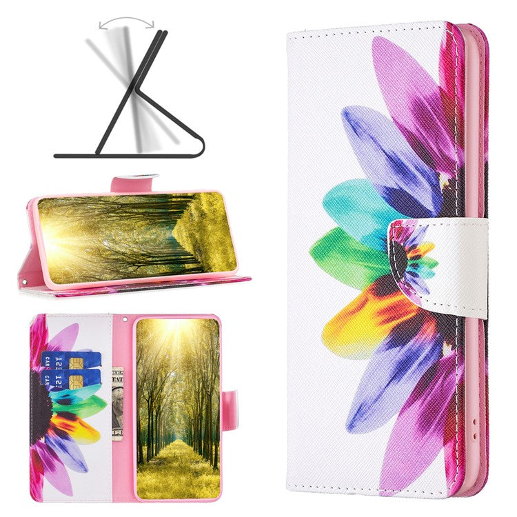 PU Leather Flip Case for vivo Y78 (China) 5G / Y36 4G (Global) / Y36 5G (Global) , Pattern Printing Stand Wallet Phone Cover - Sunflower