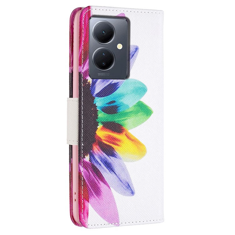 PU Leather Flip Case for vivo Y78 (China) 5G / Y36 4G (Global) / Y36 5G (Global) , Pattern Printing Stand Wallet Phone Cover - Sunflower