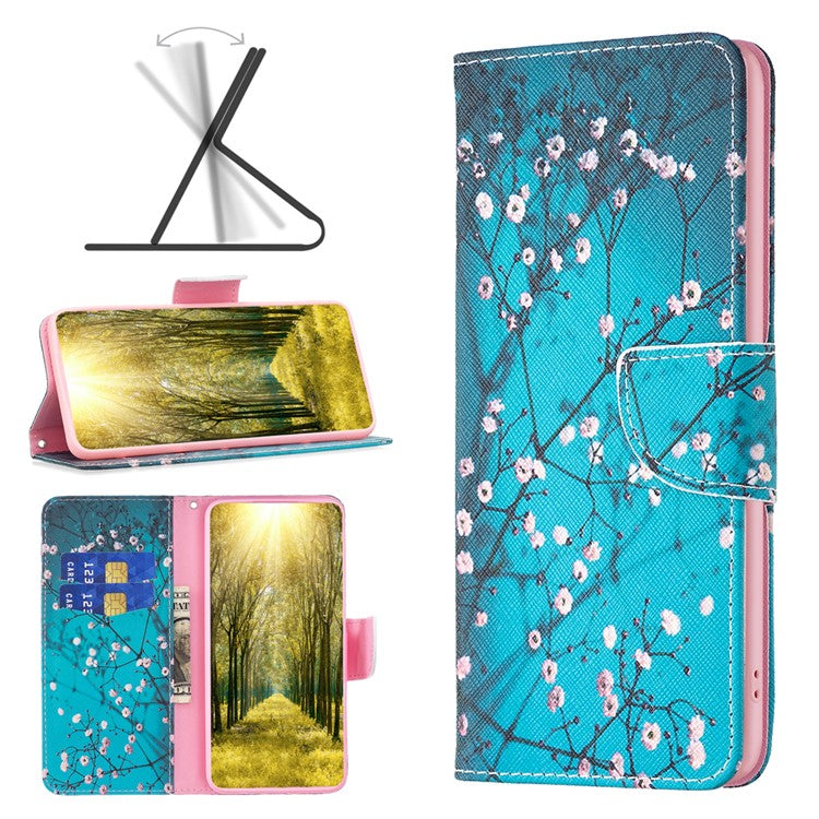 PU Leather Flip Case for vivo Y78 (China) 5G / Y36 4G (Global) / Y36 5G (Global) , Pattern Printing Stand Wallet Phone Cover - Plum Blossom