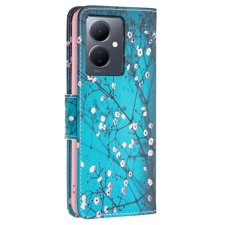 PU Leather Flip Case for vivo Y78 (China) 5G / Y36 4G (Global) / Y36 5G (Global) , Pattern Printing Stand Wallet Phone Cover - Plum Blossom