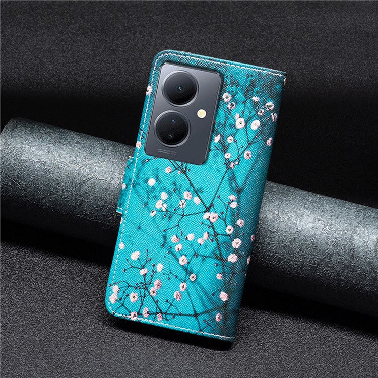 PU Leather Flip Case for vivo Y78 (China) 5G / Y36 4G (Global) / Y36 5G (Global) , Pattern Printing Stand Wallet Phone Cover - Plum Blossom