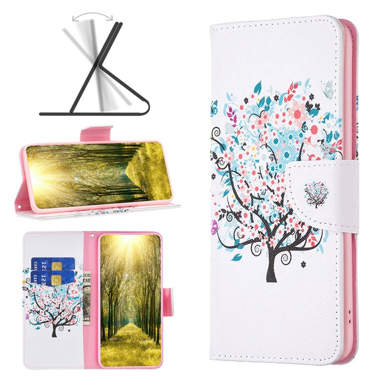 PU Leather Flip Case for vivo Y78 (China) 5G / Y36 4G (Global) / Y36 5G (Global) , Pattern Printing Stand Wallet Phone Cover - Flower Tree