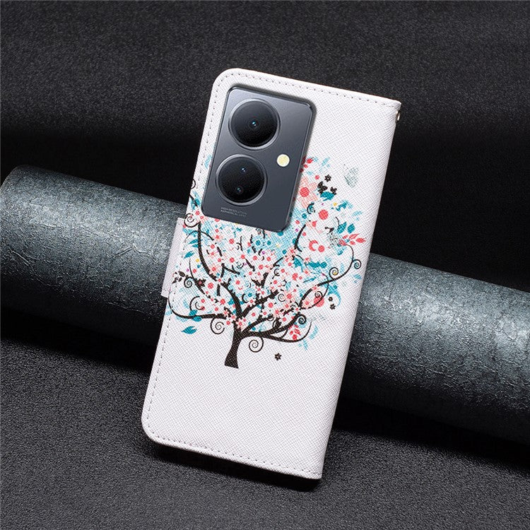 PU Leather Flip Case for vivo Y78 (China) 5G / Y36 4G (Global) / Y36 5G (Global) , Pattern Printing Stand Wallet Phone Cover - Flower Tree