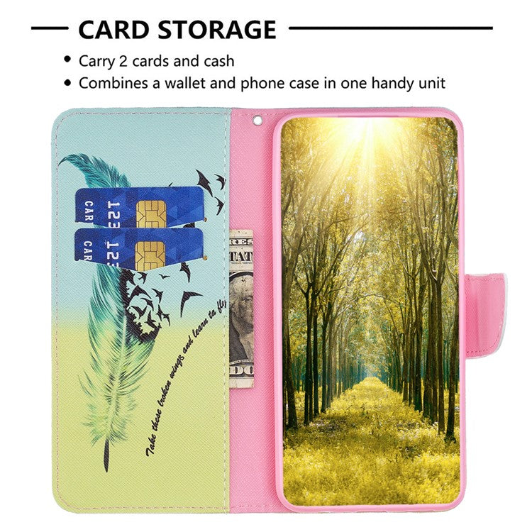 PU Leather Flip Case for vivo Y78 (China) 5G / Y36 4G (Global) / Y36 5G (Global) , Pattern Printing Stand Wallet Phone Cover - Feather and Birds