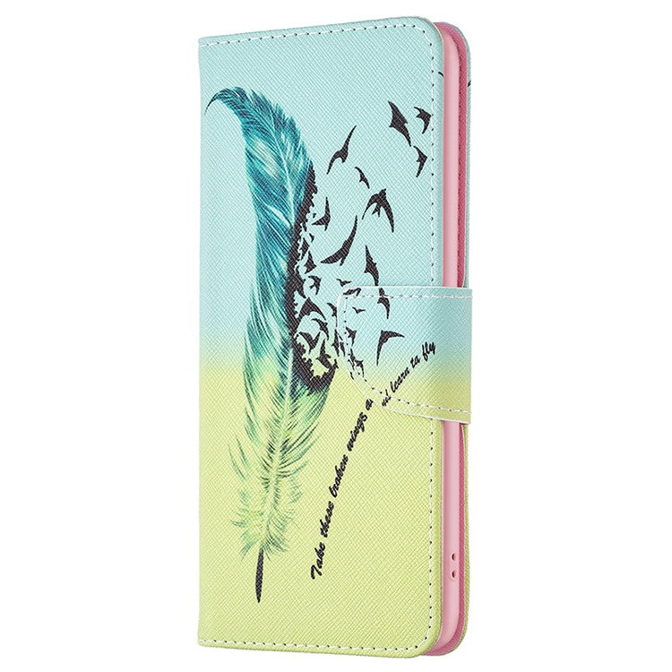 PU Leather Flip Case for vivo Y78 (China) 5G / Y36 4G (Global) / Y36 5G (Global) , Pattern Printing Stand Wallet Phone Cover - Feather and Birds