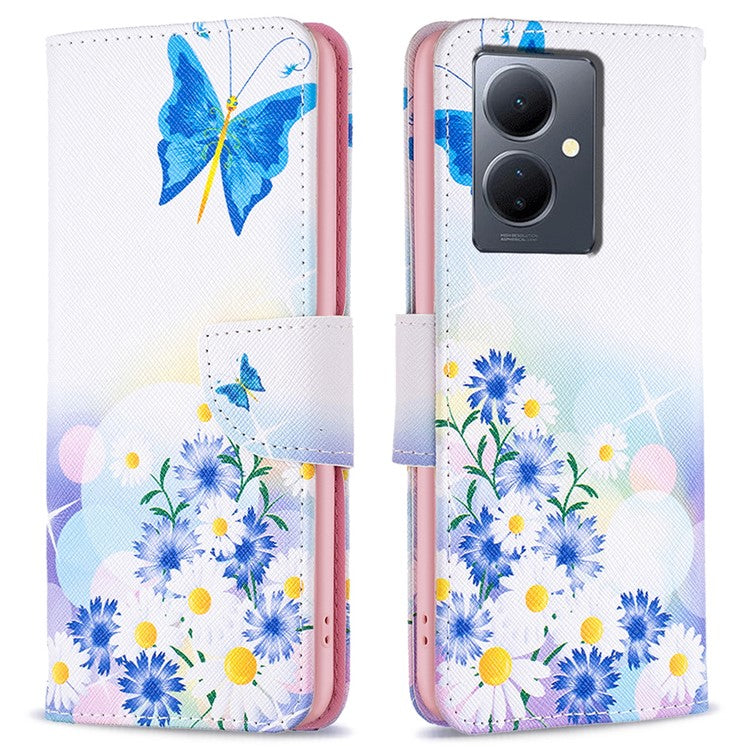 PU Leather Flip Case for vivo Y78 (China) 5G / Y36 4G (Global) / Y36 5G (Global) , Pattern Printing Stand Wallet Phone Cover - Butterfly and Flowers