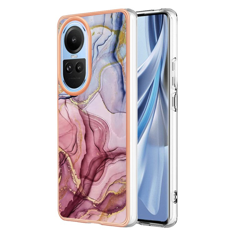 YB IMD Series-16 Style E TPU Case for Oppo Reno10 5G (Global) Electroplating 2.0mm Marble Pattern IMD Phone Cover - Rose Gold