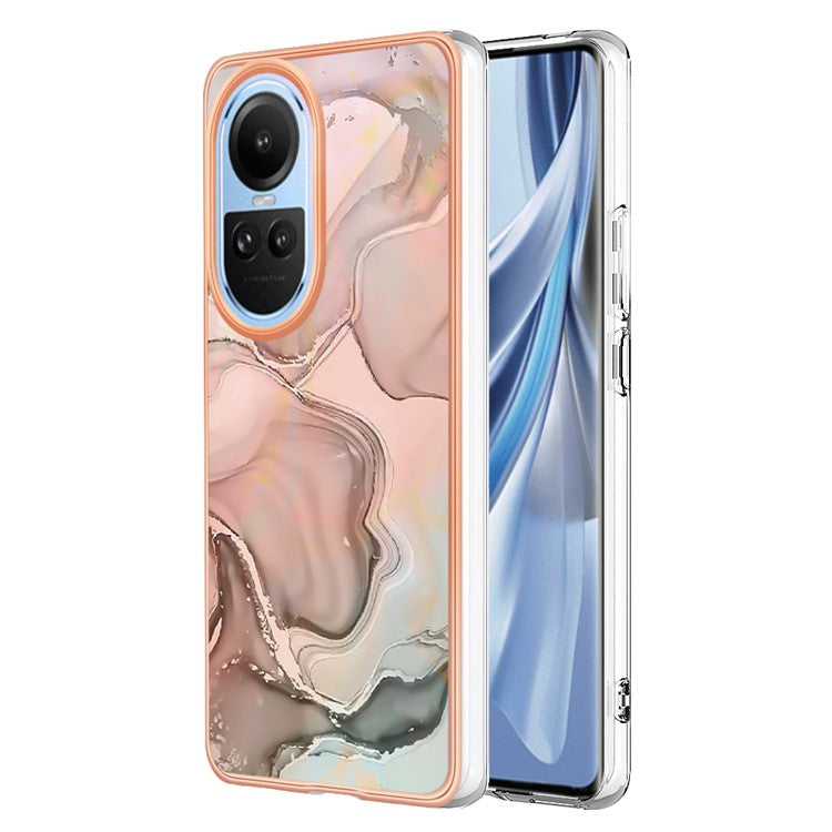 YB IMD Series-16 Style E TPU Case for Oppo Reno10 5G (Global) Electroplating 2.0mm Marble Pattern IMD Phone Cover - Pink