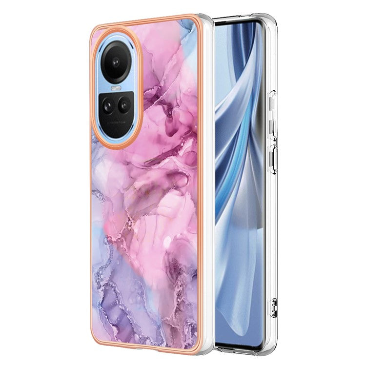 YB IMD Series-16 Style E TPU Case for Oppo Reno10 5G (Global) Electroplating 2.0mm Marble Pattern IMD Phone Cover - Rose