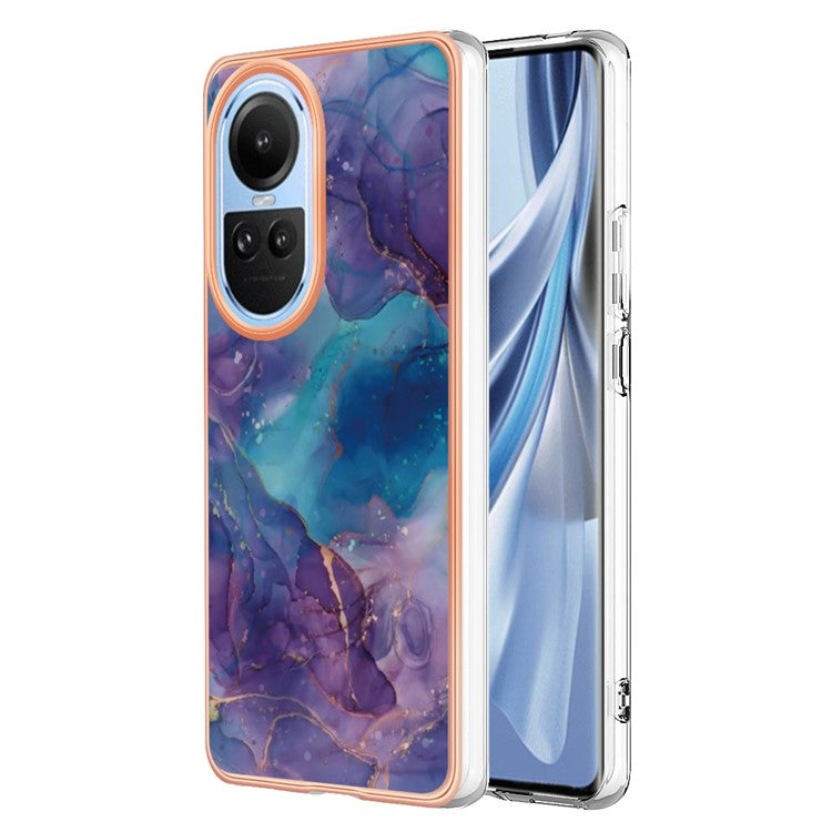 YB IMD Series-16 Style E TPU Case for Oppo Reno10 5G (Global) Electroplating 2.0mm Marble Pattern IMD Phone Cover - Purple