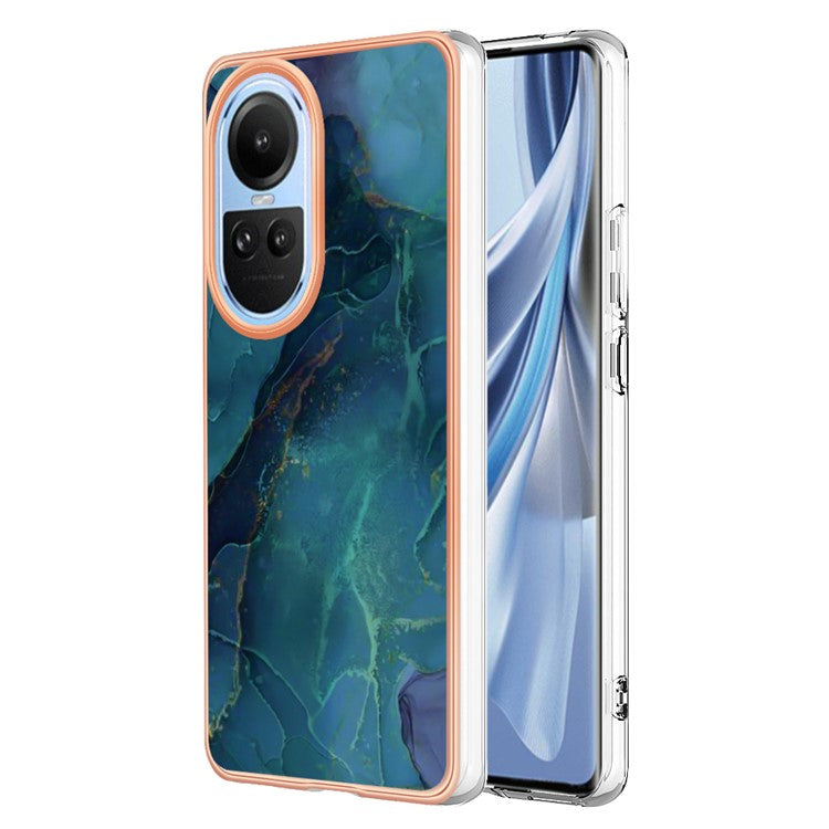 YB IMD Series-16 Style E TPU Case for Oppo Reno10 5G (Global) Electroplating 2.0mm Marble Pattern IMD Phone Cover - Green