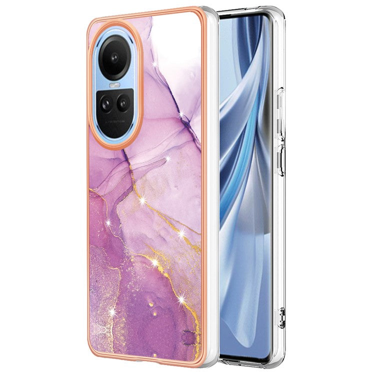 YB IMD Series-2 for Oppo Reno10 5G (Global) Electroplated TPU Case Marble Pattern IMD Protective Phone Cover - Purple 001