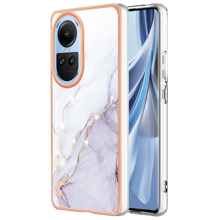 YB IMD Series-2 for Oppo Reno10 5G (Global) Electroplated TPU Case Marble Pattern IMD Protective Phone Cover - White 006