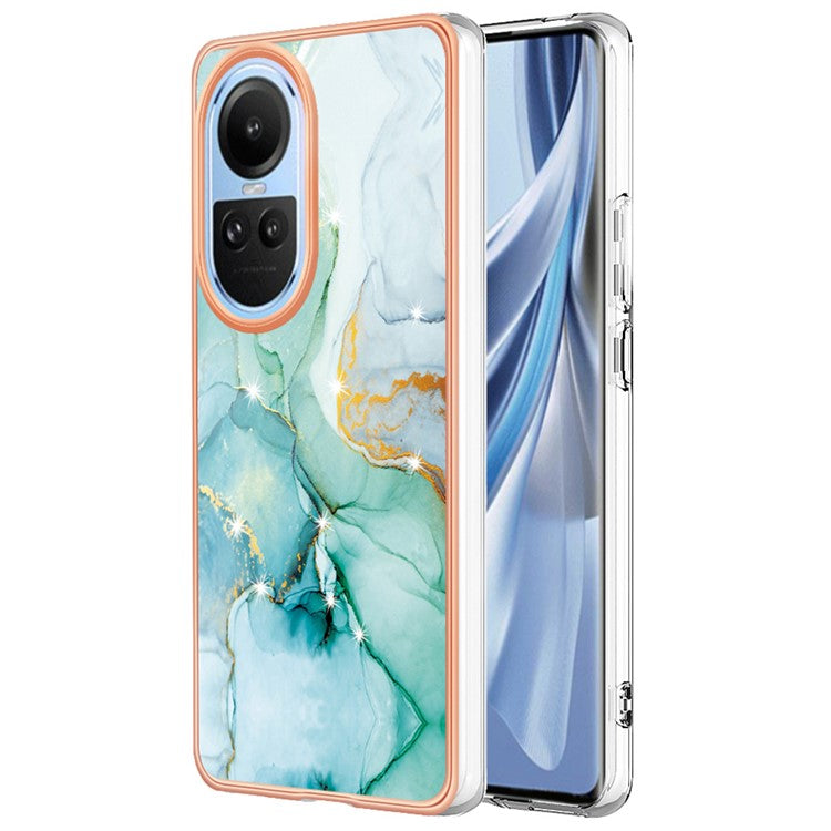 YB IMD Series-2 for Oppo Reno10 5G (Global) Electroplated TPU Case Marble Pattern IMD Protective Phone Cover - Green 003